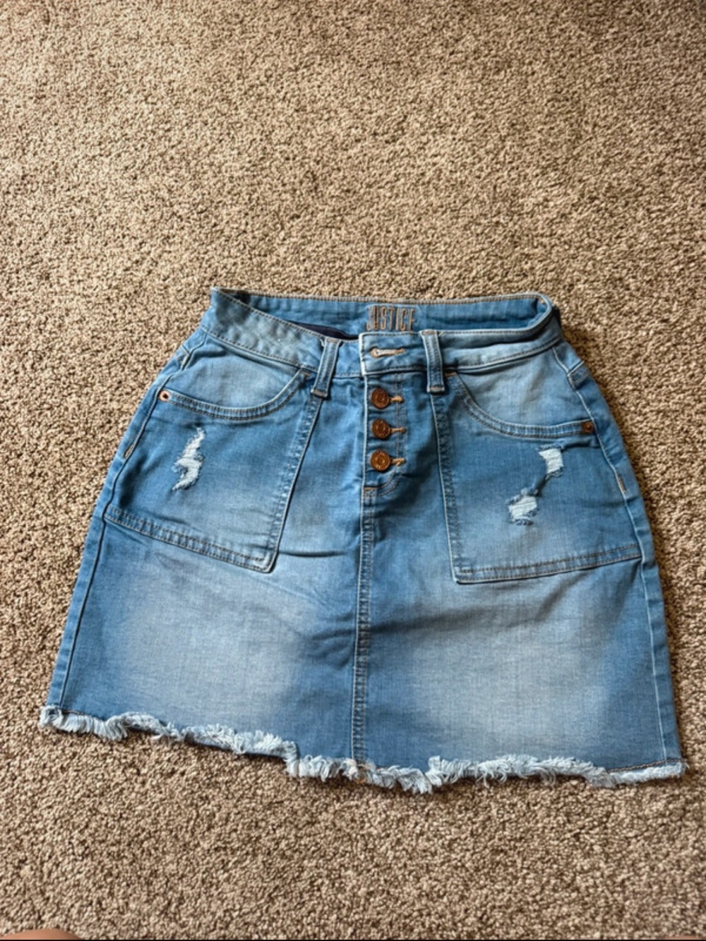 Justice Light Blue Distressed Denim Mini Skirt
